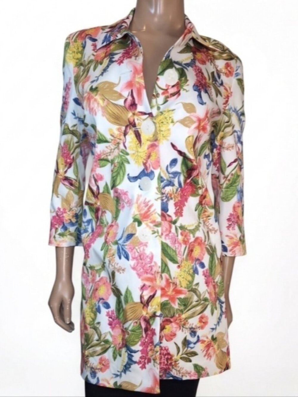 💠Jessica Floral Blazer Jacket Size 6 Cotton Tailored Mid Length Spring White